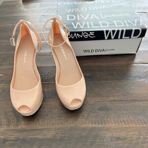 DIVA Lounge Peach Patent Peep-Toe Ankle Strap Heels